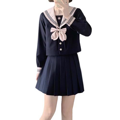 Damen Japanische Schuluniform Langarm Matrosen Kostüm Tops Faltenrock Halloween Party Anime Cosplay Outfit, Marineblau, XL Damen Japanische Schuluniform Langarm Matrosen Kostüm Tops Faltenrock Halloween Party Anime Cosplay Outfit, Marineblau, XL von Packitcute