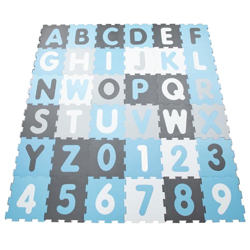 Paco Home Puzzlematte Spielmatte Schaumstoffmatte Baby Kinder Matte rutschfest Zahlen Buchstaben Pastell 36 Teile, Grösse:32x32 cm x 36 STK., Farbe:Blau von Paco Home