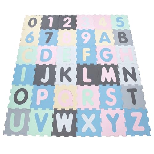 Paco Home Puzzlematte Spielmatte Schaumstoffmatte Baby Kinder Matte rutschfest Zahlen Buchstaben Pastell 36 Teile, Grösse:32x32 cm x 36 STK., Farbe:Bunt von Paco Home