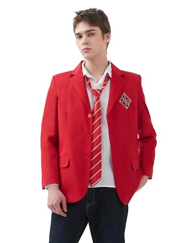 Padama RBD Schuluniform, Rebelde-Outfit für Erwachsene, Herren, Halloween-Kostüme, einfarbig, rot, mit Jacke, weißes Hemd, Krawatten-Set von Padama