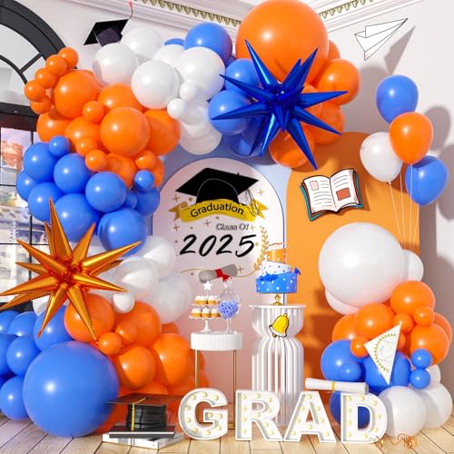 Blaue und orangefarbene Luftballons, Bogen-Set, 121 Stück, dunkelblaue und orange-weiße Latexballons mit Spikes, Explosionsstern-Folienballon für Geburtstag, Abschlussfeier, Babyparty, Verlobung, Blaue und orangefarbene Luftballons, Bogen-Set, 121 Stück, dunkelblaue und orange-weiße Latexballons mit Spikes, Explosionsstern-Folienballon für Geburtstag, Abschlussfeier, Babyparty, Verlobung, von Paeyeq