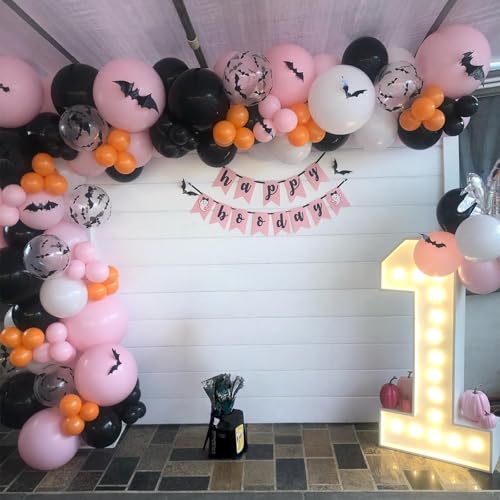 Niedliches Halloween-Ballonbogen-Girlande-Set, 120 Stück pastellfarbene Hexen-Halloween-Ballons mit Spinne und Fledermaus-Dekor, rosa schwarz orange gruseliger Ballon für Mädchen, Babyparty, Halloween von Paeyeq