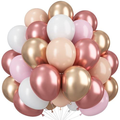 Roségold-Luftballons, 60 Stück, 30,5 cm, Nude Pastell Rosa, Beige Metallic Gold Matt Weiß Ballon für Boho Hochzeit Brautdusche Prinzessin Party Mädchen Frauen Geburtstag Babyparty Dekoration Supplies von Paeyeq