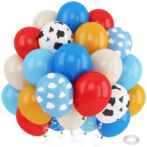 Rote, blaue, gelbe Luftballons, 30,5 cm, Kuhdruck, himmelblau-weißer Wolkenballon für Kinder, Story, Bauernhof-Thema, Cowboy, Geburtstagsparty, Dekorationen, Westernblau, Rot, Gelb, Beige Rote, blaue, gelbe Luftballons, 30,5 cm, Kuhdruck, himmelblau-weißer Wolkenballon für Kinder, Story, Bauernhof-Thema, Cowboy, Geburtstagsparty, Dekorationen, Westernblau, Rot, Gelb, Beige von Paeyeq