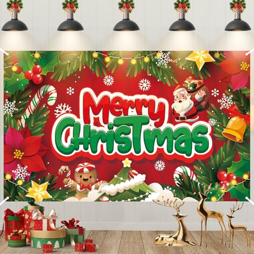 Weihnachtsbanner Dekoration - Rot Frohe Weihnachts Hintergrund, Extra Große Weihnachtsmann Lebkuchenmann Banner für Drinnen Draußen Party Deko Weihnachtsbanner Dekoration - Rot Frohe Weihnachts Hintergrund, Extra Große Weihnachtsmann Lebkuchenmann Banner für Drinnen Draußen Party Deko von Paeyeq