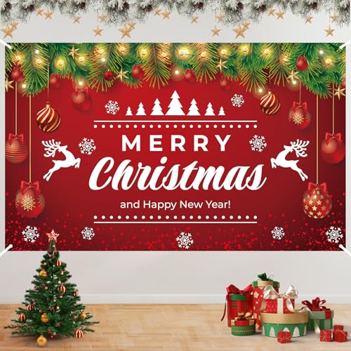 Weihnachten Dekoration - Rot Weihnachtsbaum Elch Banner, Große Frohe Weihnachten Hintergrund, Hängen Banner für Draußen Drinnen Happy New Year Deko Weihnachten Dekoration - Rot Weihnachtsbaum Elch Banner, Große Frohe Weihnachten Hintergrund, Hängen Banner für Draußen Drinnen Happy New Year Deko von Paeyeq