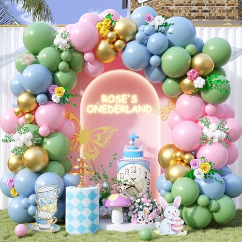 Wonderland Luftballon-Girlande, Bogen-Set, Pastellrosa, Salbei, Olivgrün, Metallic, Gold, Hellrosa, Blau, Luftballons für Mädchen, Babyparty, Geburtstag, Blumen, Frühling, Garten, Teeparty, Dekoration Wonderland Luftballon-Girlande, Bogen-Set, Pastellrosa, Salbei, Olivgrün, Metallic, Gold, Hellrosa, Blau, Luftballons für Mädchen, Babyparty, Geburtstag, Blumen, Frühling, Garten, Teeparty, Dekoration von Paeyeq