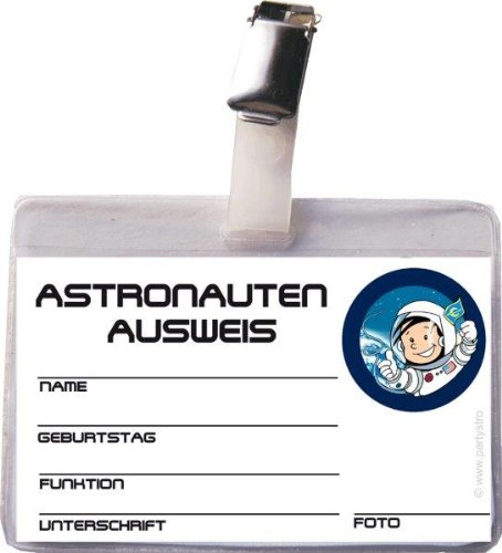 Astronauten Ausweis für * Astronaut Flo* mit Clip und Hülle // Kindergeburtstag Kinder Geburtstag Feier Set Mottoparty Partygeschirr Deko Fest Party Motto Deko Weltraum Space Alien Raumschiff All Deko Spiel Mitgebsel von Pagna