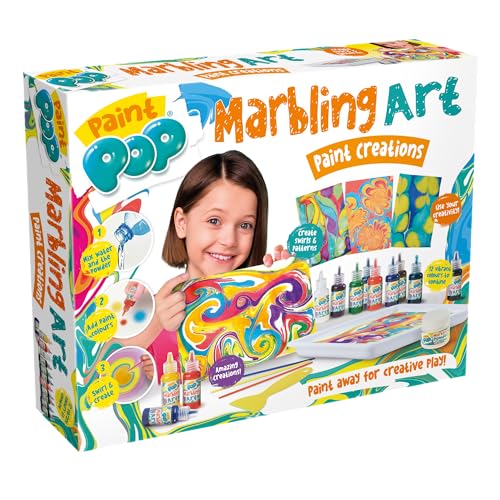 Paint Pop - Marmorier-Kunst-Malkreationen Bastelset – Kreatives Mischen, Mischen und Malen von Marmorierspaß für Kinder – einfache Einrichtung, Reinigung, schnell trocknend – enthält 12 Farben, 10 Paint Pop - Marmorier-Kunst-Malkreationen Bastelset – Kreatives Mischen, Mischen und Malen von Marmorierspaß für Kinder – einfache Einrichtung, Reinigung, schnell trocknend – enthält 12 Farben, 10 von Paint Pop