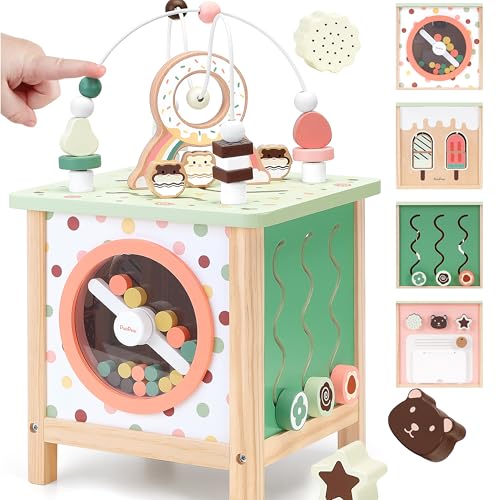PairPear 7 in 1 Groß Motorikwürfel aus Holz, Montessori Spielzeug Aktivität Würfel für Kleinkinder Lernspielzeug, 29 x 29 x 47 cm Baby Holzspielzeug Montessori Geschenk Mädchen Jungen ab 12 Monate von PairPear