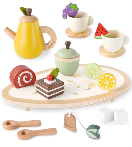 PairPear Teeparty-Set aus Holz für Kinder, Rollenspiel, Holzküchenzubehör für Rollenspiele, Geschenk für Kleinkinder, Jungen und Mädchen PairPear Teeparty-Set aus Holz für Kinder, Rollenspiel, Holzküchenzubehör für Rollenspiele, Geschenk für Kleinkinder, Jungen und Mädchen von PairPear