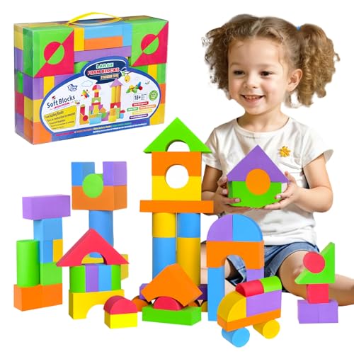 Pairez Toys Große Schaumstoffblöcke für Kleinkinder 2-3, großes Bausteinset, weiche Stapelblöcke, Montessori-Spielzeug für Jungen & Mädchen ab 18 Monaten (61 Stück) von Pairez Toys