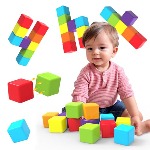 Pairez Toys Magnetische Bausteine, 1,65 Zoll große magnetische Stapelwürfel für Kleinkinder, sensorische & Montessori-Spielzeuge für Jungen & Mädchen von 1, 2, 3 Jahren (12 Stück) von Pairez Toys