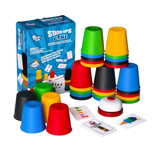 Pairez Toys Quick Stacking Cups Spiele für Kinder, klassisches Stapelbecherspiel, Speed-Matching-Cups-Spiele, interaktive Eltern-Kind-Spielzeuge mit 24 Karten & 30 Bechern von Pairez Toys