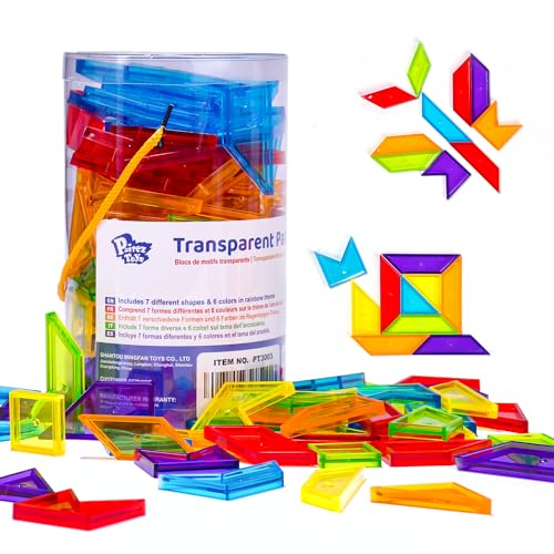 Pairez Toys Transparente Musterblöcke, geometrische Formenblöcke, Tangram-Puzzles, Übung zum Sortieren, Zählen und Muster Legen, mathematische Manipulatoren für Kinder von Pairez Toys