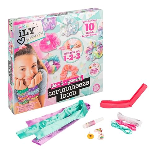 ILY Do-It-Yourself Scruncheeze Loom, Machen Sie 10+ trendige Haargummis mit Stoffstreifen, elastischer Schnur & Charms, einfaches DIY-Haar-Zubehör-Set für Mädchen, perfekt für Partys und Geschenke von Paladone