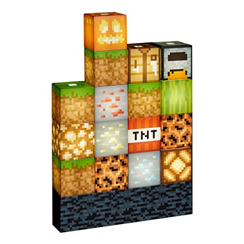 Minecraft Blockbaulampe, 16 verschiebbare Lichtblöcke und Bettfels-Basis von Paladone