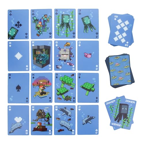 Paladone Wasserfeste Minecraft-Spielkarten mit geprägter Aufbewahrungshülle, offiziell Lizenziertes Standard-Kartenspiel mit bekannten Charakteren, Spielzeug und Geschenke für Gamer von Paladone