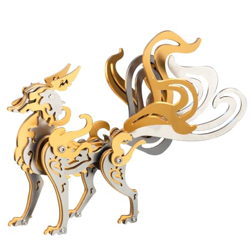 Palapozzy 3D Metall Fuchs Modellbausatz Puzzle, Steampunk 3D DIY Biomimetische Mechanische Neun Schwanz Fuchs Puzzles Metallmontage Tier, Geschenk für Jungen oder Mädchen (Gold) von Palapozzy