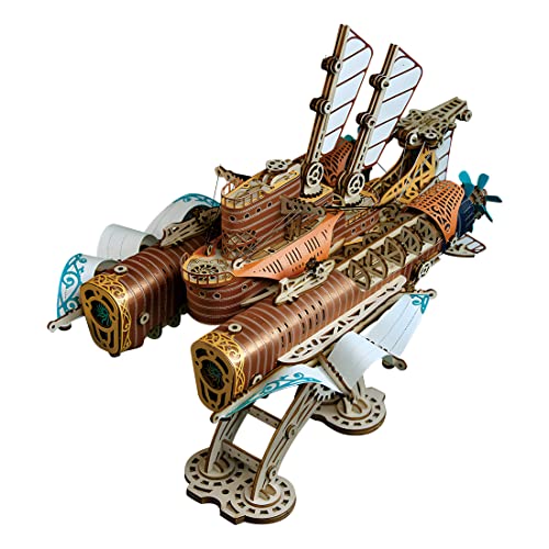 Palapozzy DIY Holz 3D Puzzles für Erwachsene, Holz Fantasy Raumschiff Handwerk Modell, DIY Steampunk Modellbausätze für Erwachsene (400+PCS Gelb Statisch) von Palapozzy