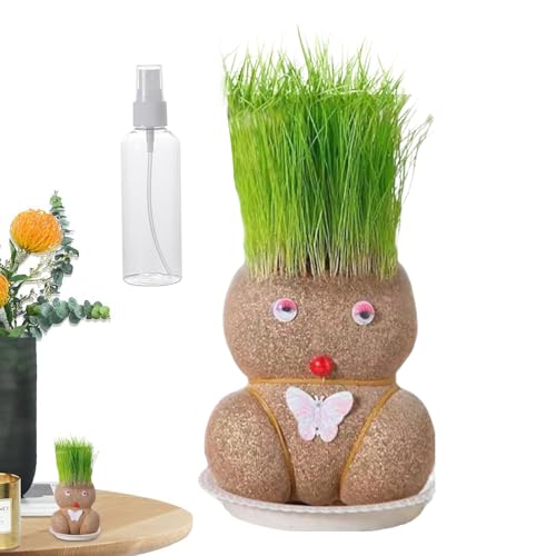 Palaufr Wachsende Graskopfpuppe, Graskopfpuppe Pflanze,Bildung Spielzeug Bonsai Kopfgraspuppe | Bildungsvorräte mit Tabletts und Sprühflaschen, um Kinder zu kultivieren, die die Fähigkeit zur von Palaufr