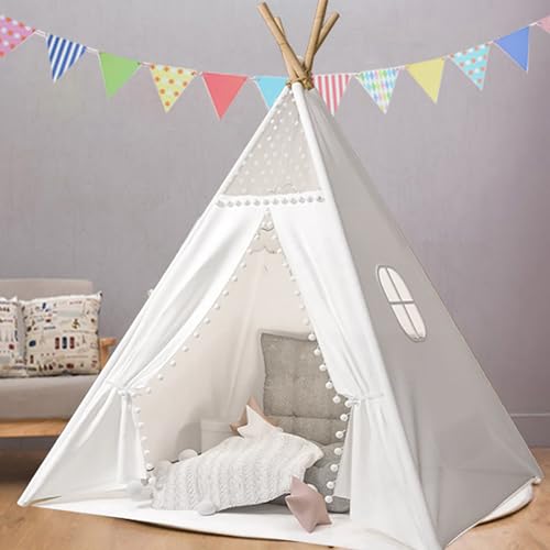 Pamatio Tipi Zelt für Kinder, Weiß Tipi Kinderzelt,Kinderzelt für drinnen, Kindertipi Spielzelt,Spielzelt Kinder,Kinderzimmer Drinnen Deko A von Pamatio