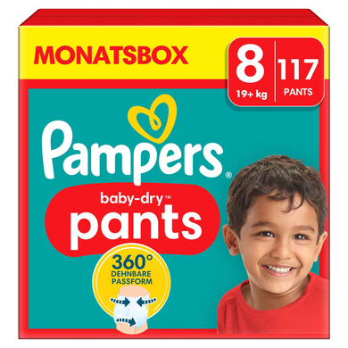 Pampers Baby-Dry Pants, Gr. 8 Extra Large, 19kg+, Monatsbox (1 x 117 Pants) von Pampers