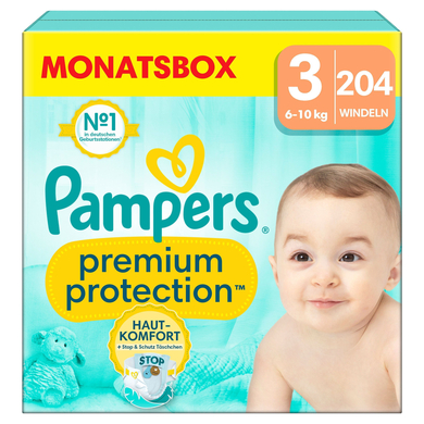 Pampers Premium Protection, Gr. 3 Midi, 6-10kg, Monatsbox (1x 204 Windeln) von Pampers