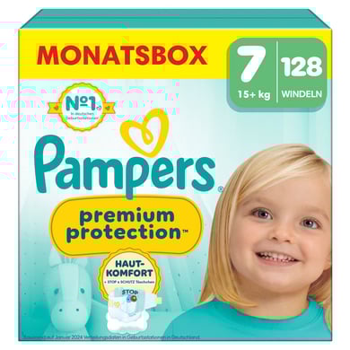 Pampers Windeln Premium Protection, Gr. 7 Extra Large, 15kg+, Monatsbox (1x 128 Windeln) von Pampers