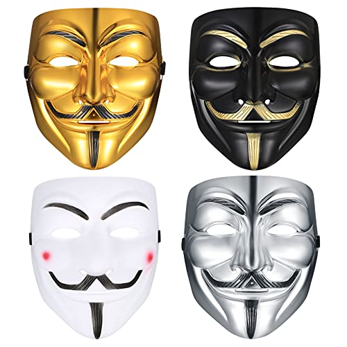 PanBeiQiWEU 4er-Pack V wie Vendetta-Masken, Halloween-Kostüm-Cosplay-Partymasken, Anonymous-Masken, Unisex-Karnevalsmasken für Erwachsene, Halloween-Cosplay-Partygeschenke – 4 Farben PanBeiQiWEU 4er-Pack V wie Vendetta-Masken, Halloween-Kostüm-Cosplay-Partymasken, Anonymous-Masken, Unisex-Karnevalsmasken für Erwachsene, Halloween-Cosplay-Partygeschenke – 4 Farben von PanBeiQiWEU
