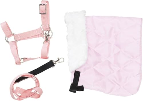 Panduro Hobby Horse Halfter Set, Wolldecke + Nylon Halfter für Pferde mit Metallschnallen + Leine für Hobby Horse Zubehör- Rosa von Panduro