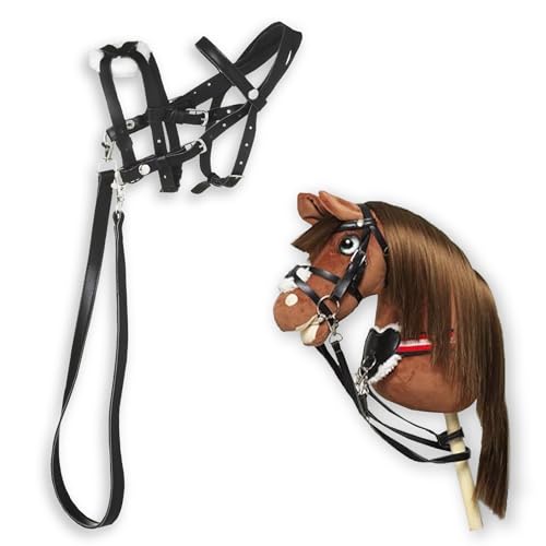 Panduro Hobby Horse Zubehör, Bollard und Grackle-Zaumzeug für Steckenpferde, verstellbar, stilvolle Dekoration für Hobbypferde – Schwarz von Panduro