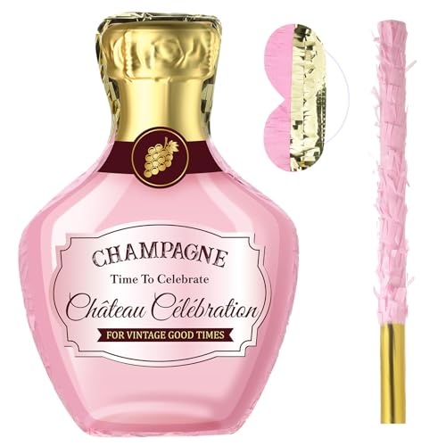 Panelee Erwachsene Pinata Set inklusive Stab Quasten Augenbinde Konfetti Bierkrug Champagner Whiskey Tequila Flasche Pinata zum Aufhängen für Bachelor Geburtstag Hochzeit Party (Rosa, Champagner) von Panelee