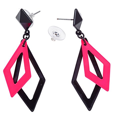 Panelize® 80er Jahre Neon Ohrringe Rauten schwarz pink Rhombus Schmuck von Panelize