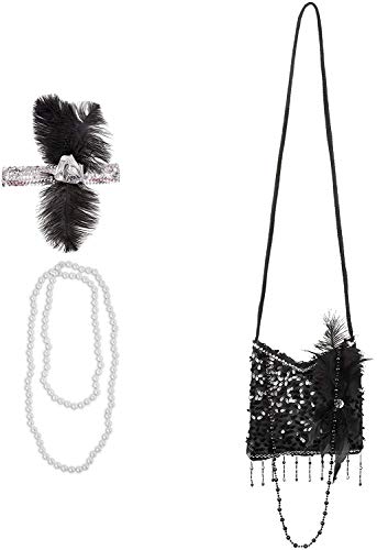 Panelize 20er Jahre Set Flapper Charleston Perlenkette Zigarettenspitze Stirnband und Handtasche von Panelize
