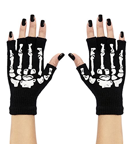 Panelize Skeletthandschuhe Knochenhandschuhe fingerlos Halloween Skelett Sensemann von Panelize