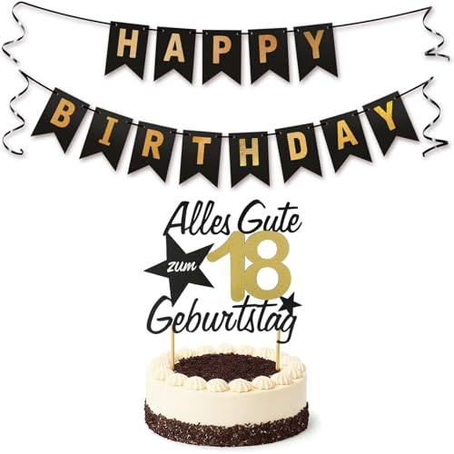 2 Stück Tortendeko, 18. Happy Birthday Cake Topper Karte Einlegen Und Geburtstagsbanner Torten Deko, 18 Geburtstag Deko, für 18th Geburtstag Junge, Geschenk zum 18 Tortendeko 2 Stück Tortendeko, 18. Happy Birthday Cake Topper Karte Einlegen Und Geburtstagsbanner Torten Deko, 18 Geburtstag Deko, für 18th Geburtstag Junge, Geschenk zum 18 Tortendeko von PangWuu