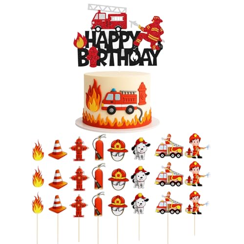 33 STK Feuerwehr Tortendeko, Feuerwehr Kuchen Deko Set Mit 1 Fireman Geburtstag Kuchen Dekoration Und 32 Fire Truck Cupcake Toppers, Feuerwehr Geburtstag Deko Für Kinderparty 33 STK Feuerwehr Tortendeko, Feuerwehr Kuchen Deko Set Mit 1 Fireman Geburtstag Kuchen Dekoration Und 32 Fire Truck Cupcake Toppers, Feuerwehr Geburtstag Deko Für Kinderparty von PangWuu