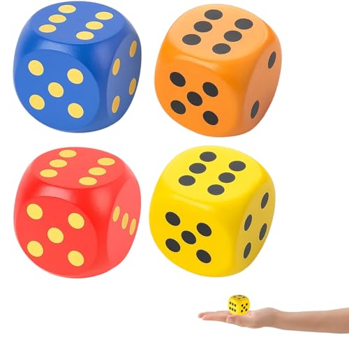 4 Schaumstoffwürfel, Würfel Groß für Kinder, Spielwürfel in Blau-Gelb-Rot-Orange, Ideal für Familienspiele und Lernaktivitäten, 5 cm Größe 4 Schaumstoffwürfel, Würfel Groß für Kinder, Spielwürfel in Blau-Gelb-Rot-Orange, Ideal für Familienspiele und Lernaktivitäten, 5 cm Größe von PangWuu