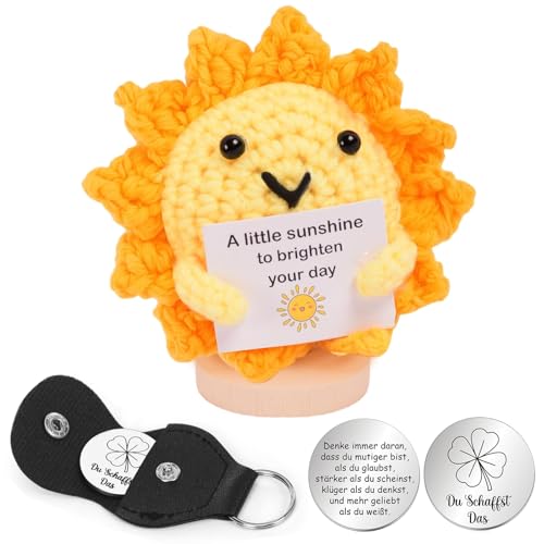 PangWuu 2 Stück Positive Dankegeschenk Sonnen-Strickpuppe Kleeblatt Glücksbringer, Positives Geschenk für Abschied,Jubiläum, Geburtstag, Ermutigung für Freunde, Familie, Kollegen von PangWuu