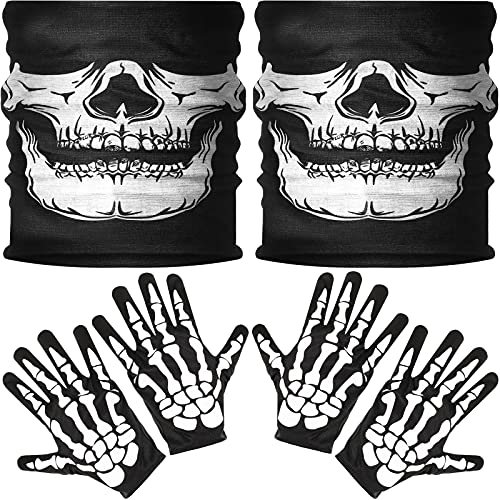 2 Set Weiß Skelett Handschuhe und Schädel Gesichtsmaske Geist Skelett für Erwachsene Halloween Tanzen Party Kostüm von Pangda