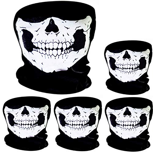Pangda 5 Stück Schädel Maske Schädel Gesicht Maske Motorrad Fahrrad Halbgesicht Skelett Maske Halloween Outdoor Sport Kopftuch von Pangda