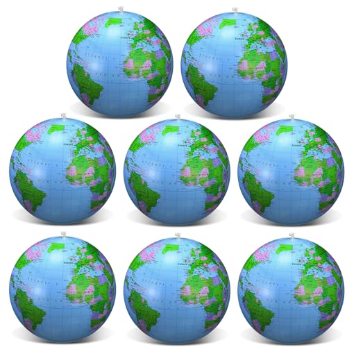 8 Packung Aufblasbarer Erdkugel Inflatable Globe PVC Weltkugel Erde Wasserball 8 Set für den Strand, Spielt oder Unterrichtet, 16 Zoll von Pangda