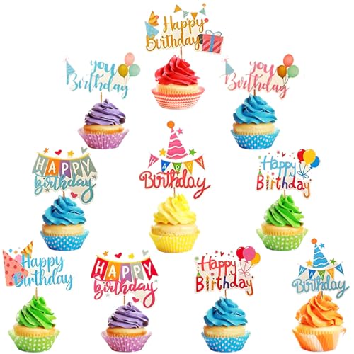 Pangogogo 50Stk Happy Birthday Tortendeko, bunte Heißluftballon Hut happy Birthday Cake Topper, 10 Styles Birthday Cupcake Deko Muffin Deko für Mädchen Junge Kind Geburtstag Party Pangogogo 50Stk Happy Birthday Tortendeko, bunte Heißluftballon Hut happy Birthday Cake Topper, 10 Styles Birthday Cupcake Deko Muffin Deko für Mädchen Junge Kind Geburtstag Party von Pangogogo