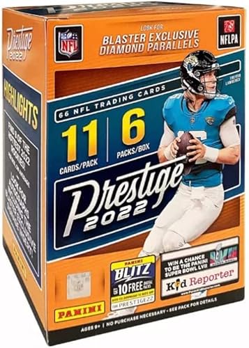 2022 Panini Prestige Football NFL Factory Sealed Blaster Box - 66 Sammelkarten insgesamt - 6 Packungen mit 11 Karten pro Packung von Panini