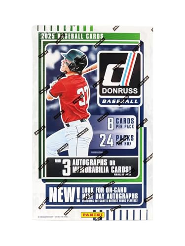 2025 Panini Donruss Baseball-Sammelkartenbox (drei Autogramme oder Erinnerungskarten pro Box) von Panini