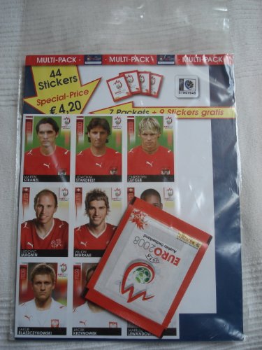 Panini Euro 2008 EM Fußball Sticker: 7 Tütchen + 9 Gratis (44 Sticker, Rot, Kunststoff, Rechteckig, Sammelalbum) von Panini