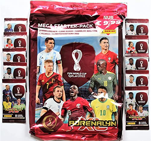 Panini Adrenalyn XL FIFA World Cup 2022 Qatar Trading Cards - Mega Starter + 10 x Booster + Disney Fußballfigur Bullyland von Panini