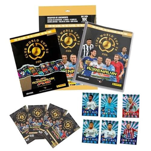 Panini Anrenalyn XL Club World Cup 2025 FIFA Veröffentlichung Megapack, offizielle Kollektion, Ordner, Spielbrett, offizieller Leitfaden und 4 Umschläge, mit 24 Sammelkarten für Kinder, Geschenk von Panini