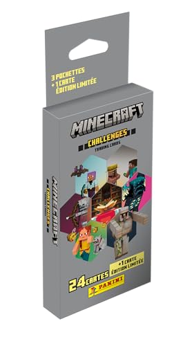 Panini Minecraft Trading Cards 4 Challenges Blister 3 Hüllen + 1 Karte Limited Edition, 004874KBF3 von Panini